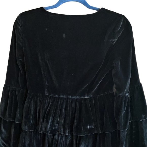 Vintage ruffles tiered black velvet dress - Picture 5 of 15